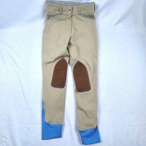 Dover Saddlery Wellesley Tan Cornflower Knee Patch Breeches Women 16Riding Pants - Picture 1 of 14
