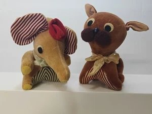 Lot Of 2 Vintage Japan Handmade Stuffed Novelty Souvenir Animals Dog Elephant  - Picture 1 of 7