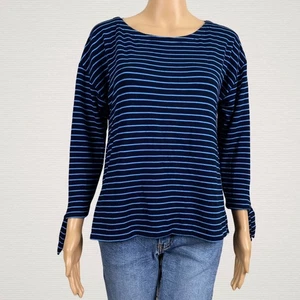 Ann Taylor LOFT XS Navy Blue Striped Tie Sleeve Stretch Jersey Knit Shirt Top - Picture 1 of 9