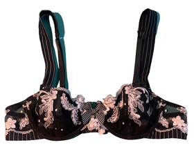 LISE CHARMEL Black White Lace-Embroidered Mesh Demi Cup Underwire Bra 32B