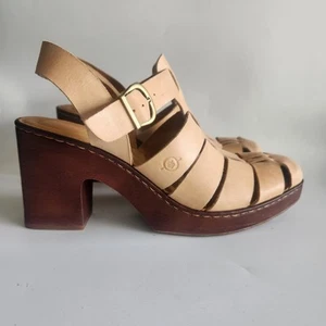 NWT BORN Hartley Slingback Platform Sandal Natural Tan Leather Size 11  - Picture 1 of 14