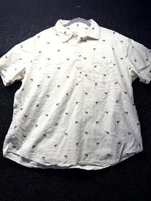 Merona Popover Shirt Men's 2XL White Camel All Over Print Pleated Short Sleeve - Image 1 of 4