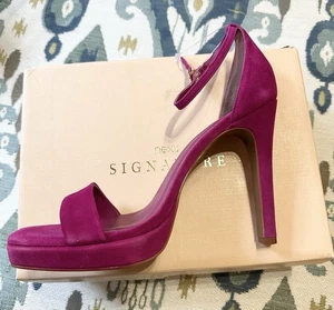 NEXT - SIZE 8 (42) - CERISE PINK REAL SUEDE STILETTO PLATFORM HIGH HEEL SANDALS - Picture 1 of 10
