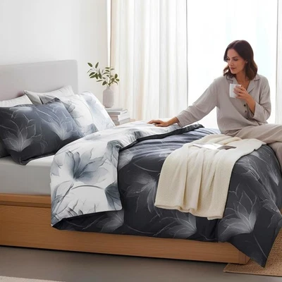 Completo copripiumino matrimoniale Mirabello in Raso di cotone Abstract Flower - Immagine 1 di 4