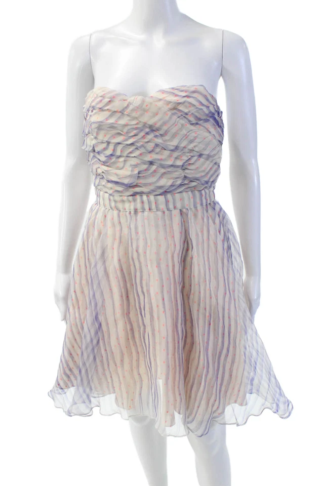 Vestido Manoush Para Mujer Cuello Corazón Cremallera Sin Mangas Rayas Lunares Blanco Talla Foto 1 de 4