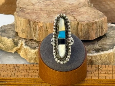 Mary Dayea навахо серебро мульти камень инкрустация кольцо в размере 7-NLB25.08 - Изображение 1 из 4