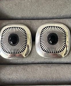 Vtg Navajo Howard Nelson Earrings Rectangular Sterling And Onyx Feather Sunburst - Picture 1 of 12