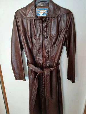 Abrigo midi Merlot vintage de cuero de montaña para mujer talla 8 calidad a medida RARO Foto 1 de 4