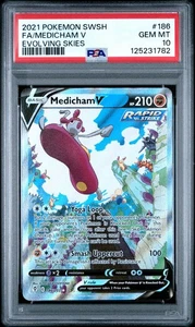 PSA 10 MEDICHAM 186/203 FULL ART EVOLVING SKIES POKEMON 😍 - Picture 1 of 2