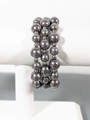 Brazalete envolvente bobina flexible perla imitación vidrio gris 7" elegante gótico Foto 1 de 4