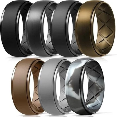 Alianzas de boda de silicona para hombre, alianzas de boda de goma de silicona transpirables Foto 1 de 4