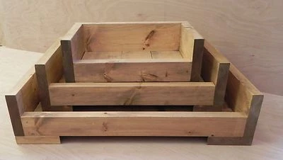 Chunky Rustic Dog Cat Pet Bed, Solid Wood - Handmade Light oak wood stain