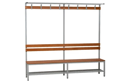 Freistehende Sitzbank Rückenlehne Hakenleiste Garderobenbank Umkleidebank BANK - Bild 1 von 4