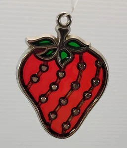 MM) Vintage Suncatcher Stained Acrylic Glass Strawberry Hanging Ornament - Picture 1 of 5