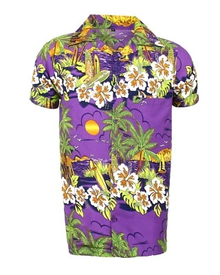 CAMISA HAWAIANA PARA HOMBRE CIERVO PLAYA HAWAII ALOHA VACACIONES DE VERANO ELEGANTE SOL PÚRPURA Foto 1 de 2