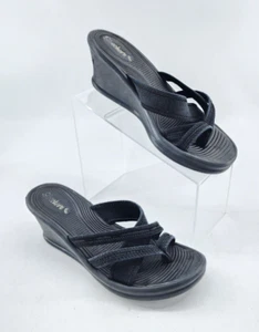 Skechers Women's Rumblers Thong Strappy Wedge Sandals Black Size 8 - Picture 1 of 9