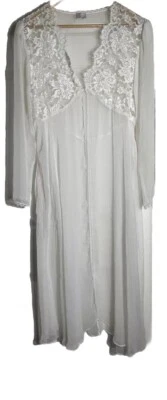 Vestido bata vintage cacique para mujer M manga larga marfil lencería encaje transparente EE. UU. Foto 1 de 4