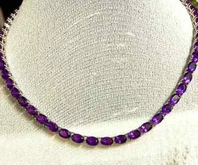 "Collar para mujer de amatista creada en laboratorio de corte ovalado de 16 quilates enchapado en oro blanco de 14 quilates de 18""" Foto 1 de 3