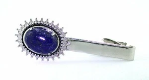 2 3/5 INCH  18x13 OVAL LAPIS LAZULI GEMSTONE TIE SPRING CLIP TIE BAR EBS7912 - Picture 1 of 2