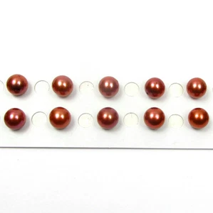 1 Pair 8-8.5mm AAA Round Half Drilled Cultured Brown / Copper Fresh Water Pearl - Picture 1 of 1