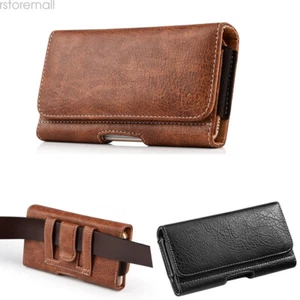 Horizontal Cell Phone Holster Pouch Case Leather Case Holder with Belt Clip - Picture 1 of 26