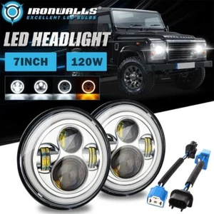 7" Chrome Round LED Headlight Hi-Lo Beam DRL Lamp for Land-Rover Range-Rover - Picture 1 of 12