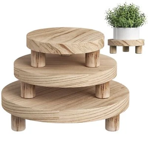 3 Pcs Wood Plant Stand Indoor Outdoor Wooden Stool Display 6/8/10"Round Riser - Picture 1 of 7