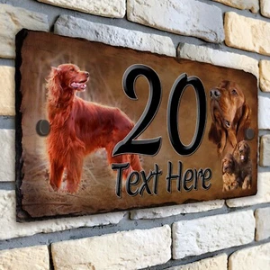 Red Setter House Number Slate Sign Rustic Dog Door Plaque Personalised DSL40 - Picture 1 of 6
