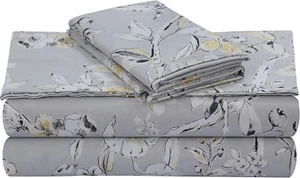 Set Lenzuola Letto King Size, 300 Fili Raso di Cotone Morbido, Stampa Floreale con Extra - Foto 1 di 2