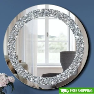 Sparkly Crystal Crush Round Wall Mirror Frameless Decorative Glam Home Decor New - Picture 1 of 7