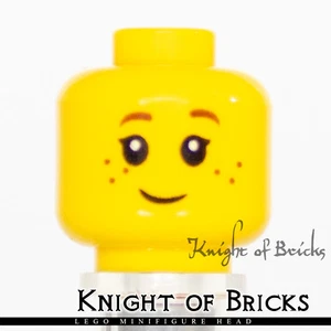 LEGO Minifigure Head YELLOW Male Boy Black Eyelashes Brown Eyebrows Freckles - Picture 1 of 2