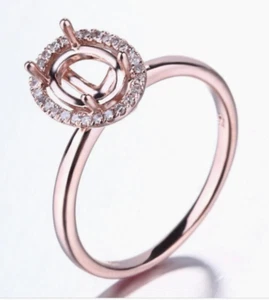 Halo Engagement Semi Mount Ring Real Diamonds 14K Rose Gold 8x6 mm Oval Setting - Picture 1 of 9