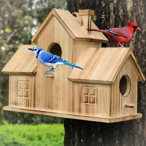 Bird Houses for Outside,Outdoor 3 Hole Bird House Room for 3 Bird Families Bl... - Picture 1 of 5