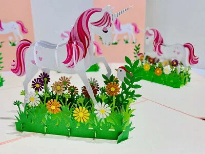 Tarjetas Pop Origami Hadas Jardín Unicornio 3D Pop Up Tarjeta de Felicitación Feliz Cumpleaños Foto 1 de 4