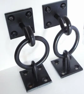 Rustic Unique Shelf Brackets x 2 Hanging Hook on Ring / Chain Black Floating - Picture 1 of 5