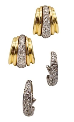 Italian Convertible Earrings 18Kt Yellow And White Gold With 2.05 Ctw Diamonds - Image 1 of 4