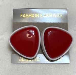 Vintage Earrings Red White Frame Lucite Triangular Fashion 80s Chunky - Picture 1 of 5