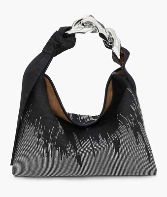 Bolso de Hombro JW Anderson Pequeño Cadena Hobo Cristal Hotfix Denim Precio de Venta sugerido por el fabricante $1490 Foto 1 de 4