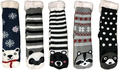 Mujeres Invierno Felpa Forrada Antideslizante Largo Sherpa Calcetines Caras de Animales Zapatilla Calcetín Foto 1 de 2