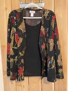 Serengeti schwarz L/S Top mit bunten Schmetterlingen & Blumen Top 2X neu ohne Etikett - Bild 1 von 3