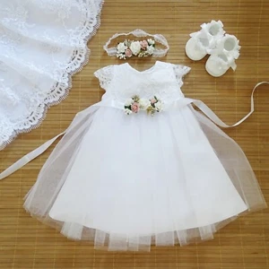  Vestido de bautizo + diadema + zapatos vestido de bebé, talla 56,62,68,74,80,86,92,98 - Imagen 1 de 4