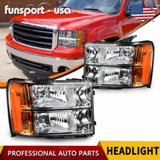 Chrome Amber Corner Headlights For 07-13 GMC Sierra 1500 2500HD 3500HD Headlamps