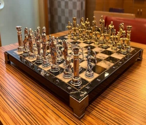 Vintage Chess Set Mythology Chessmen Marble Wooden Chess Board Christmas Gift🎁 - Picture 1 of 9