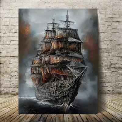 Vintage Sailing Ship In A Fog Wall Art  Canvas Unframed/Framed - image 1 of 4