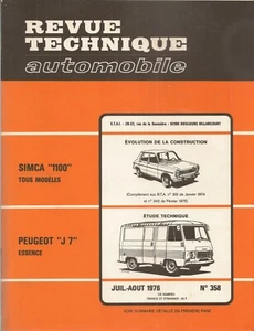 REVUE TECHNIQUE AUTOMOBILE 358 RTA 1976 PEUGEOT J7 SIMCA 1100 1100 Ti SPECIAL - Bild 1 von 4