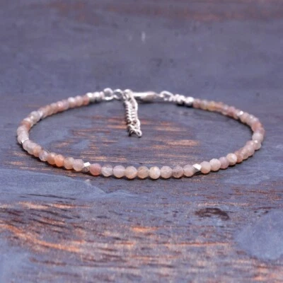 Pulseiras ajustáveis de contas redondas facetadas de pedra preciosa natural 6-8"" presente - Imagem 1 de 4