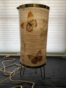 Mid Century Modern Cylinder Table Lamp Fiberglass Shade Butterfly MCM 15” - Picture 1 of 11