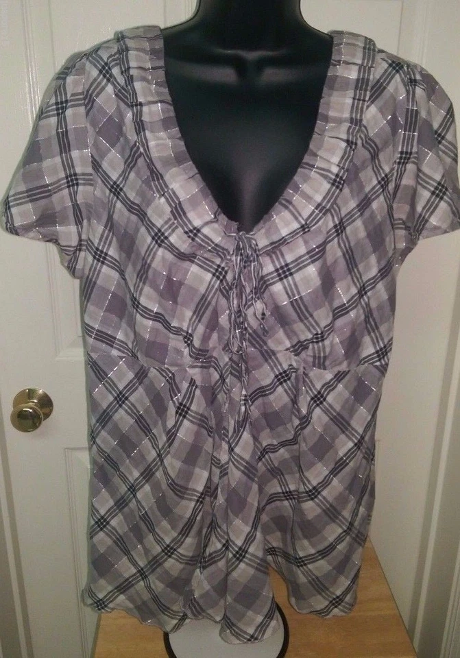 Blusa Camisa Top Venezia Mujer Talla 18/20 18W/20W Negra Marrón Blanca Plata Cuadros Foto 1 de 3