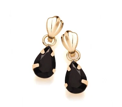 9ct Gold Sapphire Teardrop Stud Earrings Natural Stones - UK Made - Image 1 of 4