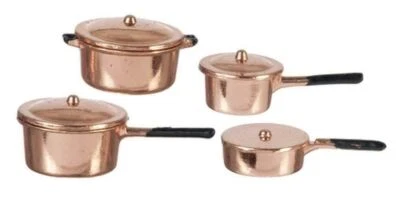 Set Di Pentole In Rame Per Casa Delle Bambole Accessorio Miniature Da Cucina - Immagine 1 di 4